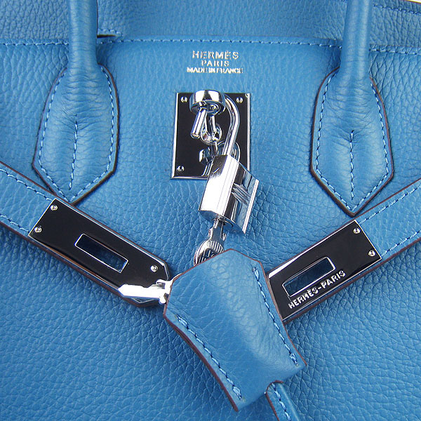 Replica Hermes Birkin 30CM Togo Leather Bag Middle Blue 6088 On Sale - Click Image to Close